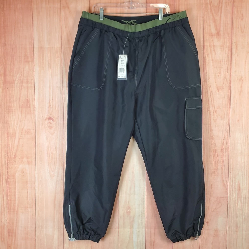 Reebok Cardi B Jogger‎ Pants Womens 2X Black Cargo Pocket Ankle Zip Relaxed Fit